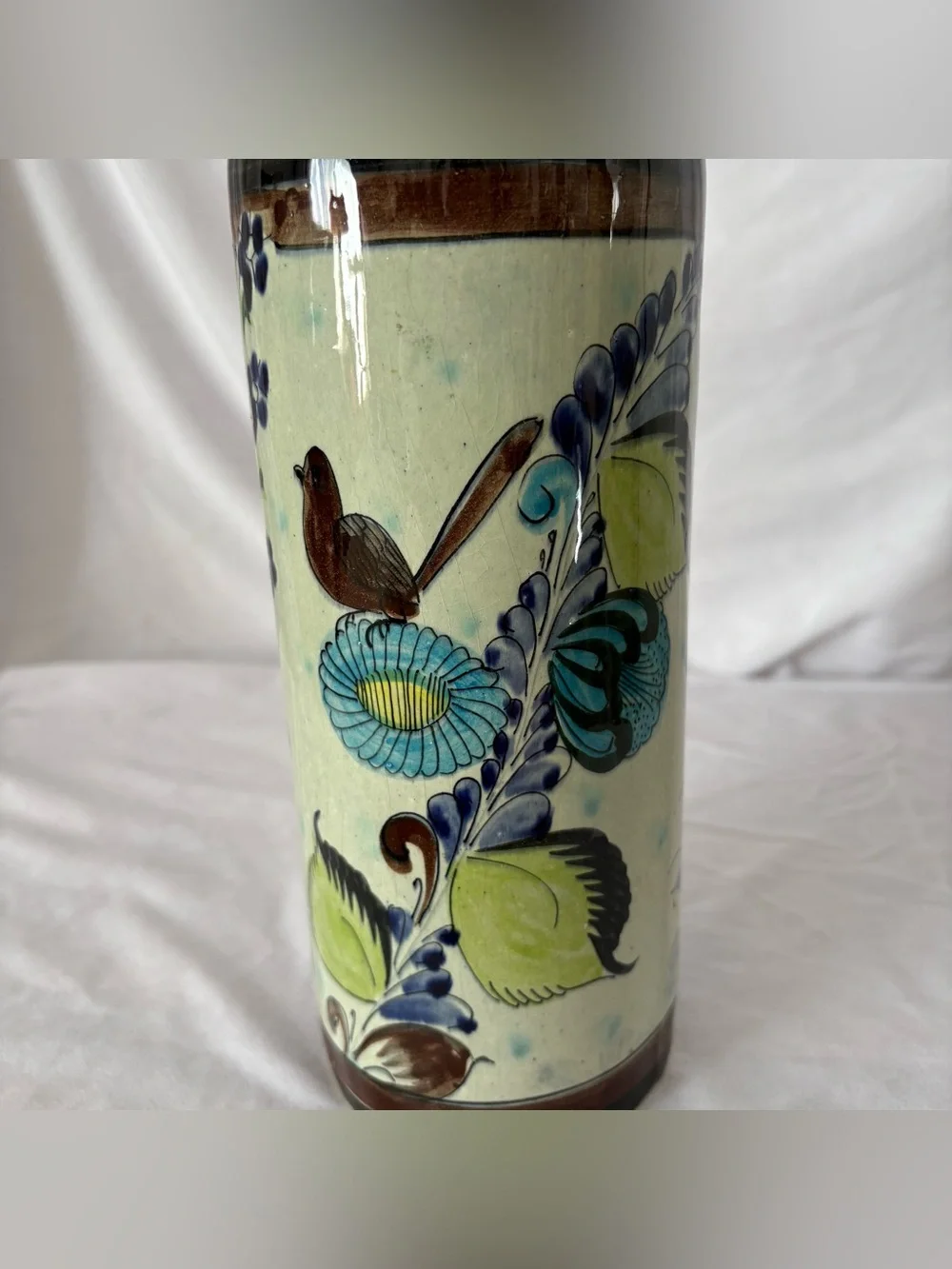 Vintage tonala bird ceramic vase pottery hand painted talavera home decor boho